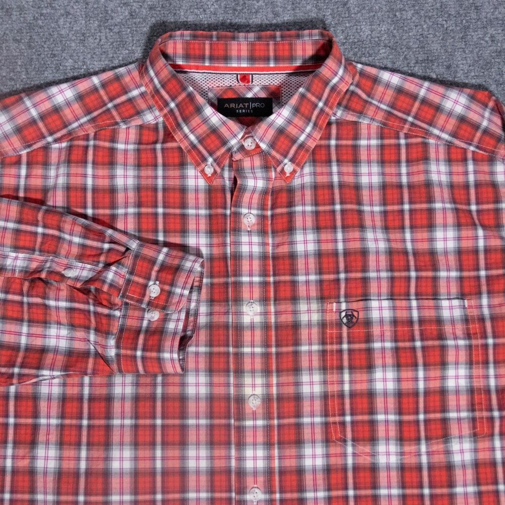 Ariat Pro Series Red Plaid Long Sleeve Button Work Shirt Men's XXL Performance